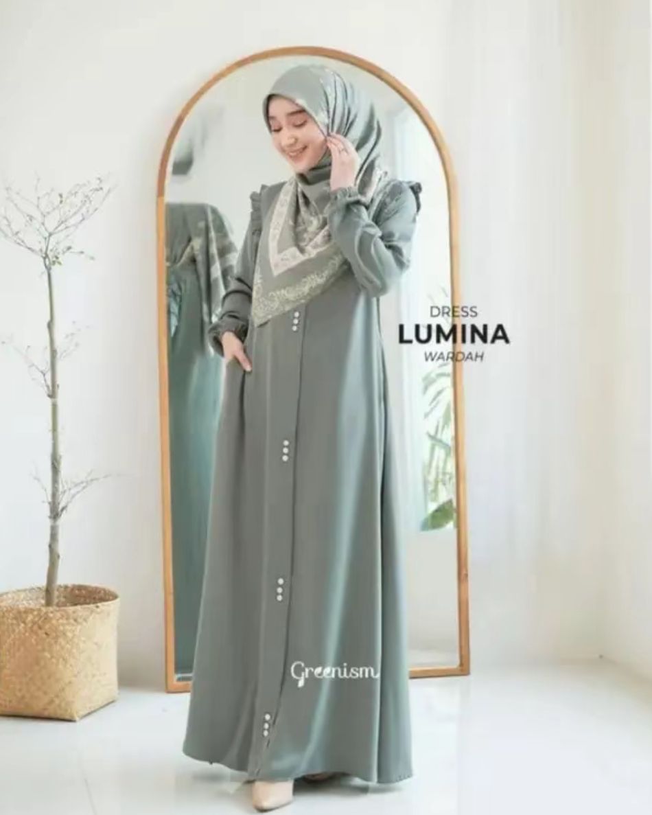 Dress Lumina Dusty Blue by Greenism - Gamis Wanita Muslimah Busui Friendly Bahan Premium